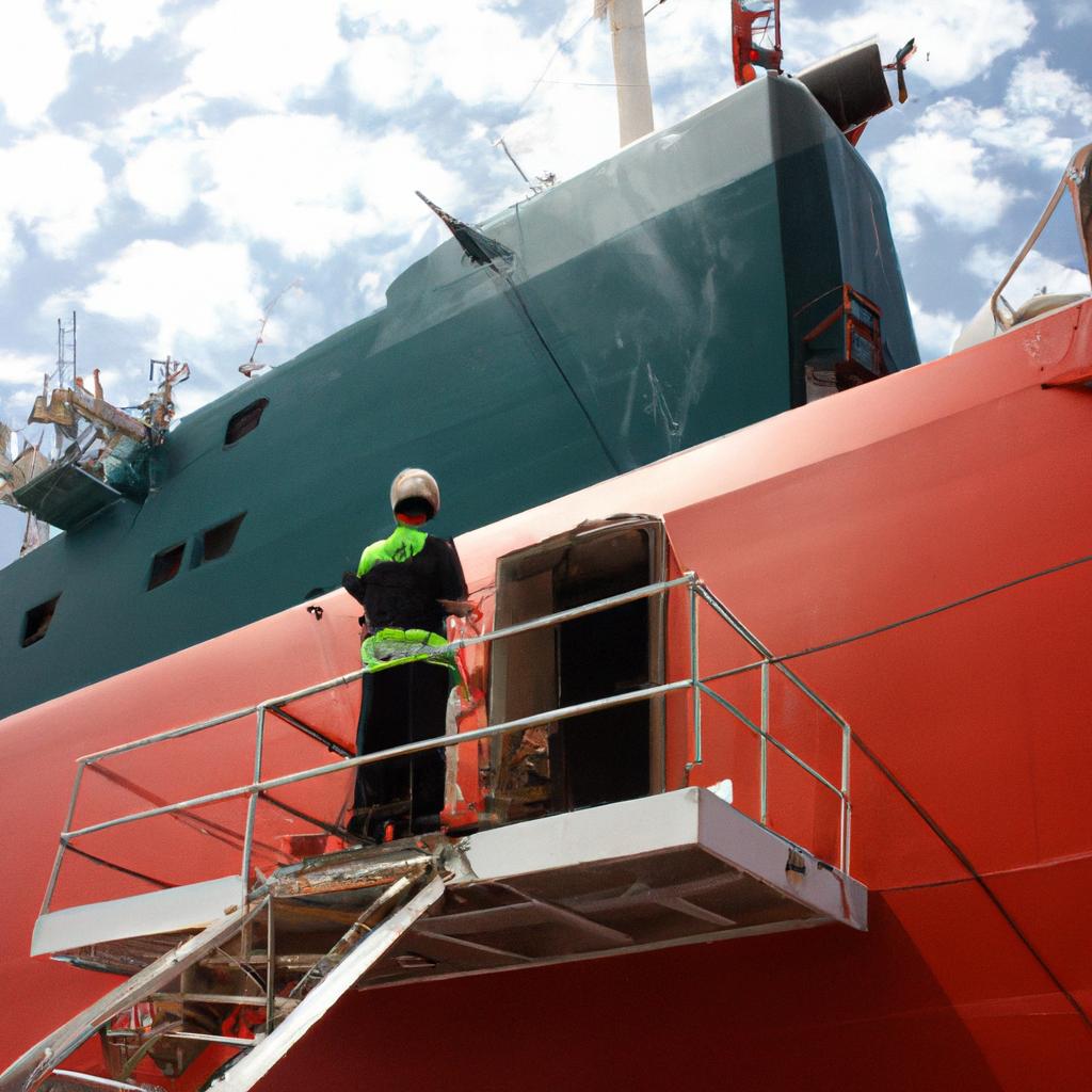 Person working on cargo ship