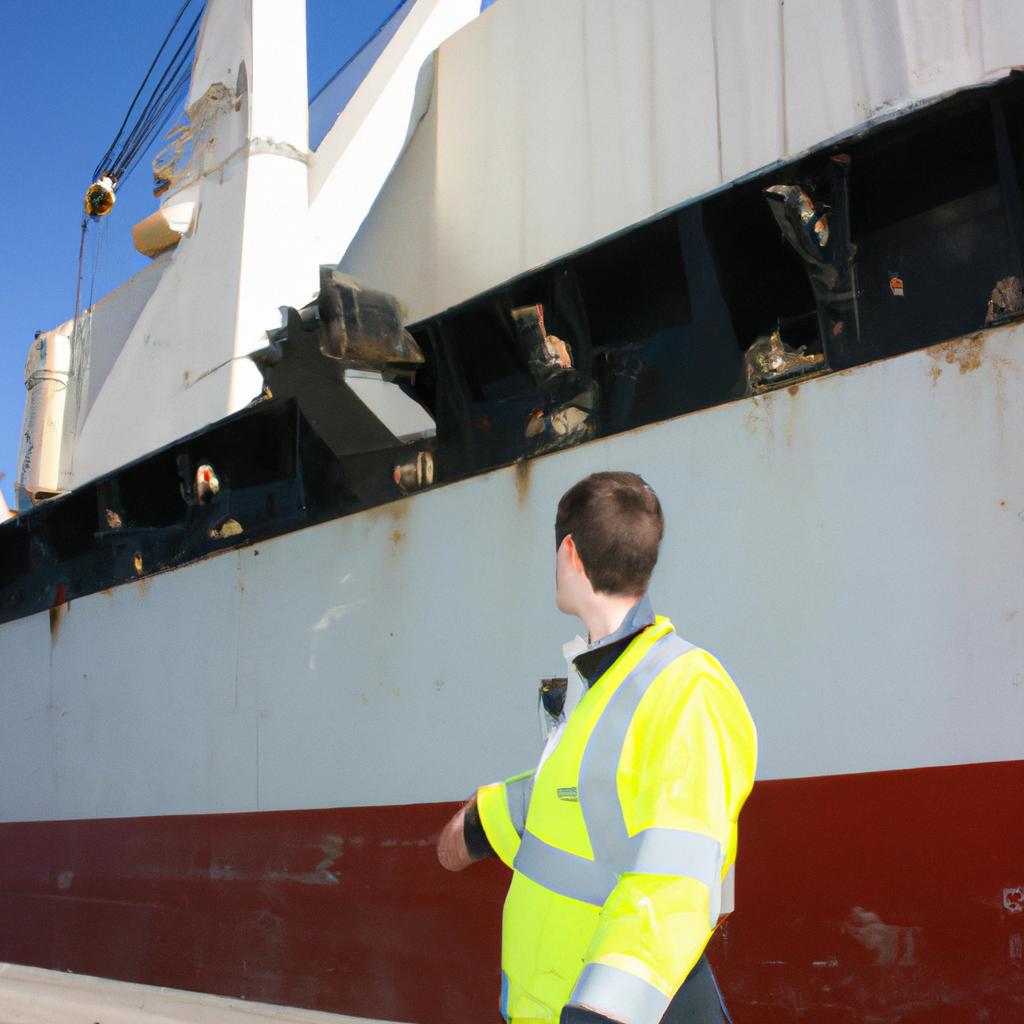 Person inspecting cargo on ship