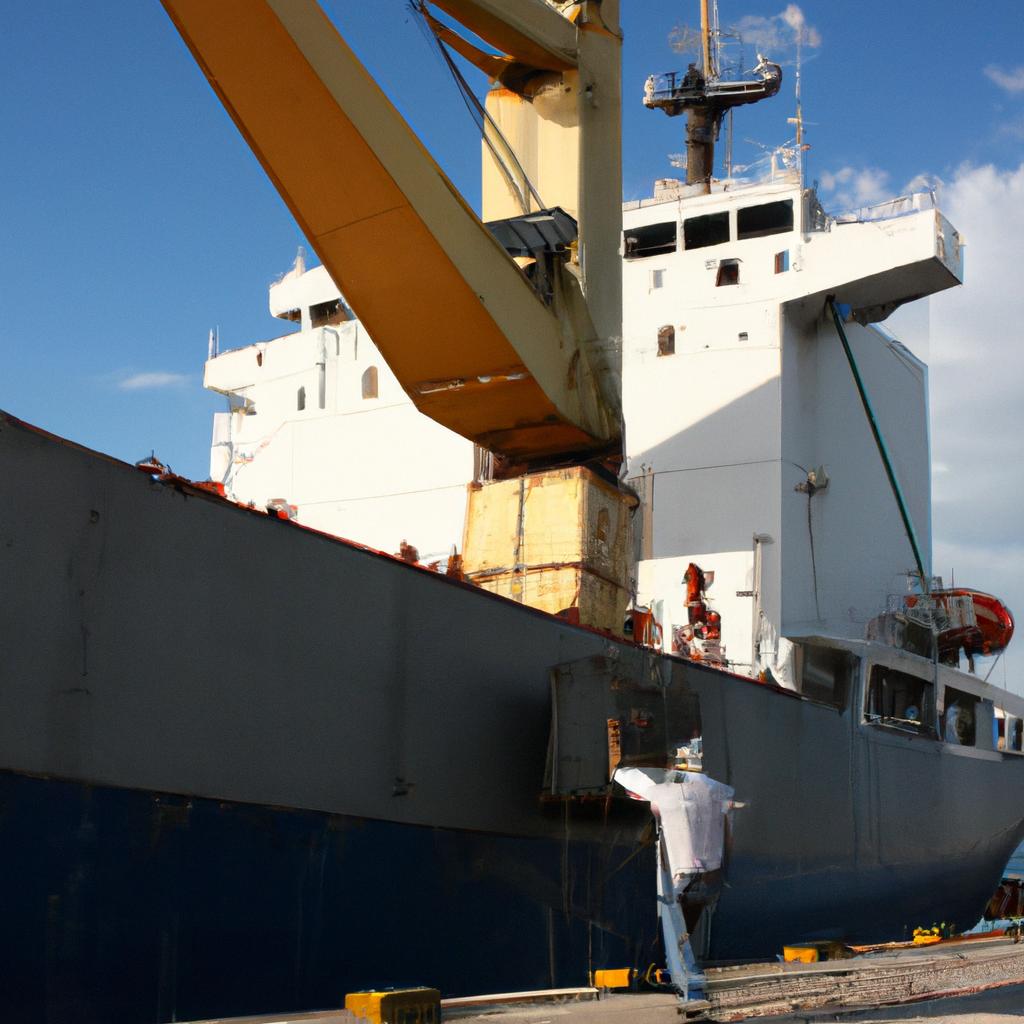 Person loading cargo onto ship