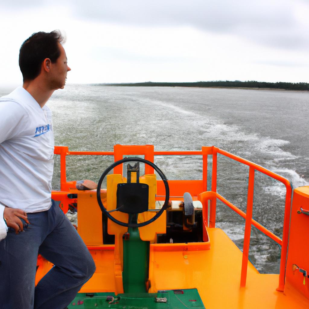 Person operating ferry on water