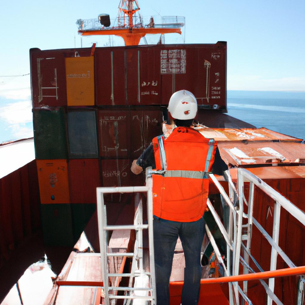 Person navigating a cargo ship