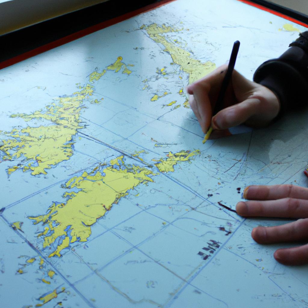 Person analyzing shipping routes map